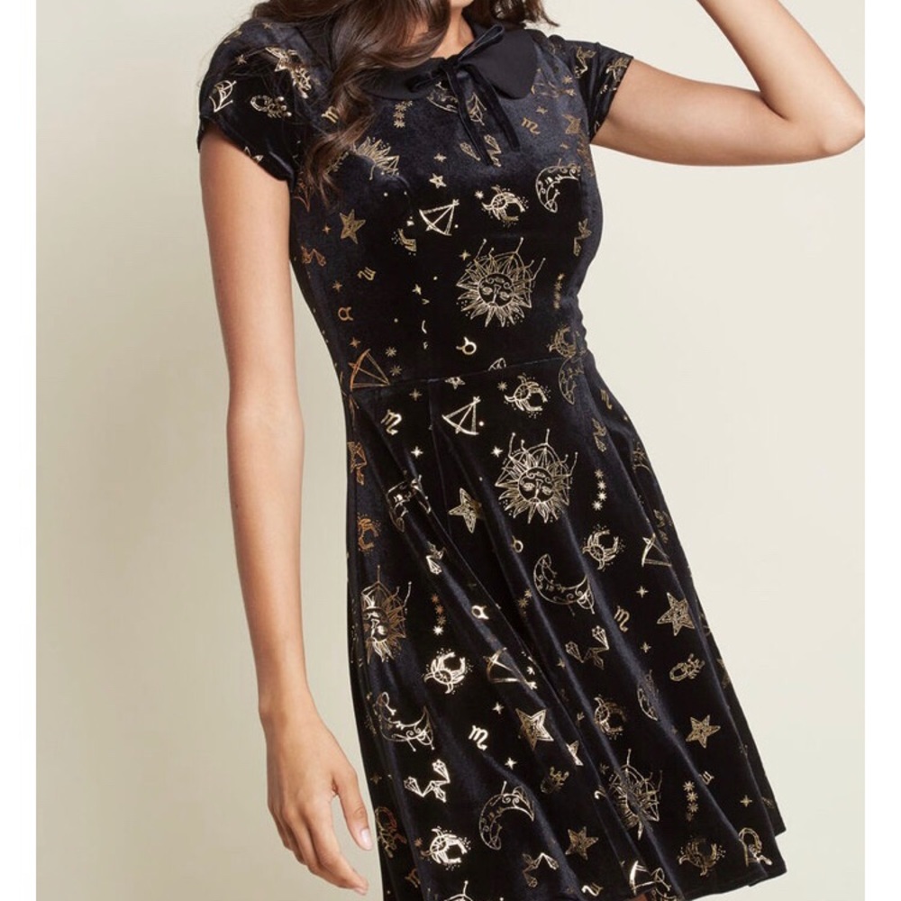 ModCloth new black velvet zodiac dress size 4 US